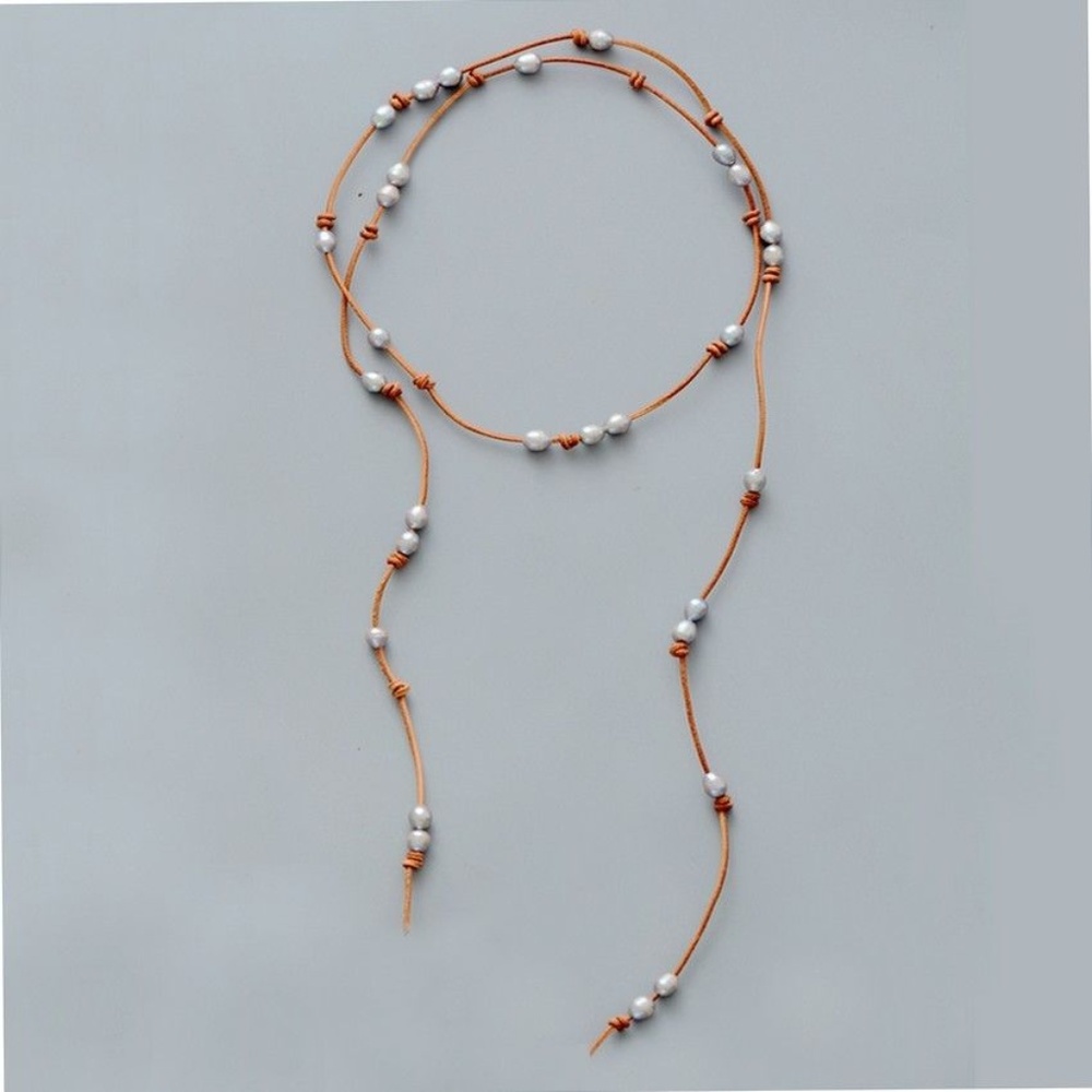 NEW Sundance Catalog Pearl & Leather Lariat Necklace